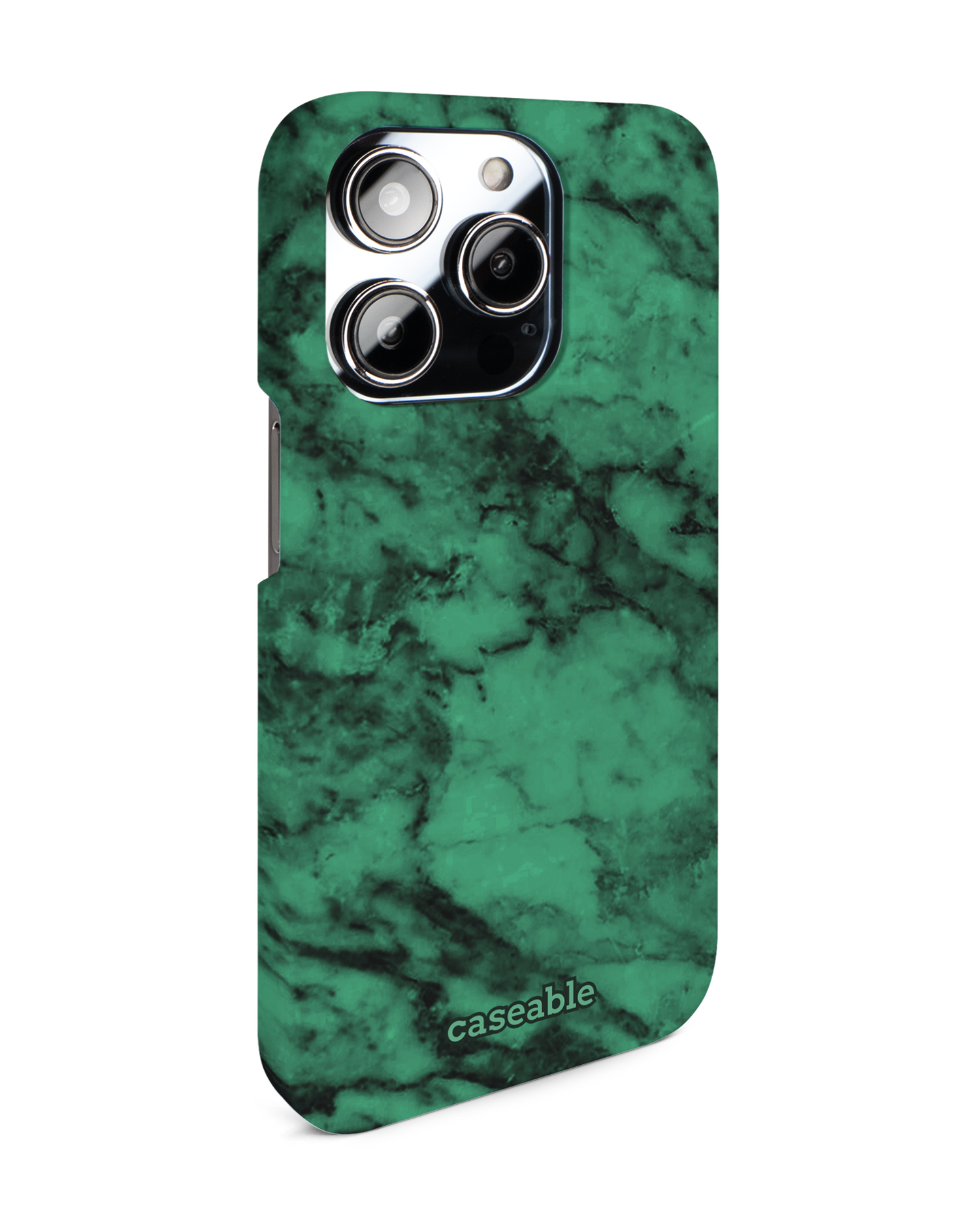 Green Marble Hard Shell Phone Case for Apple iPhone 14 Pro: View from the left side