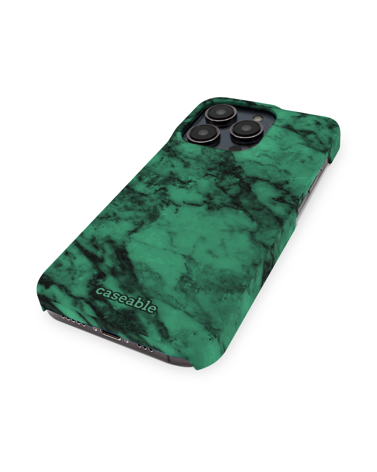 Green Marble Hard Shell Phone Case for Apple iPhone 14 Pro: Perspective view