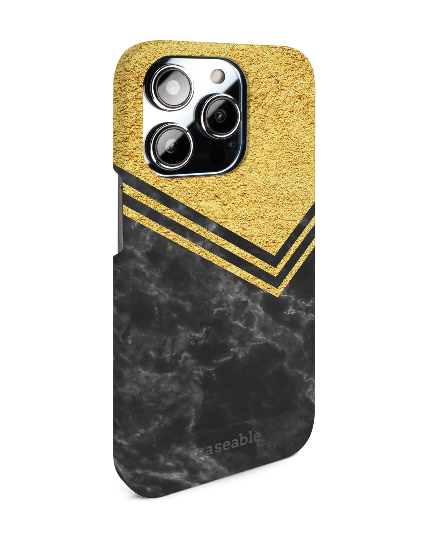 Gold Marble Hard Shell Phone Case for Apple iPhone 14 Pro: View from the left side