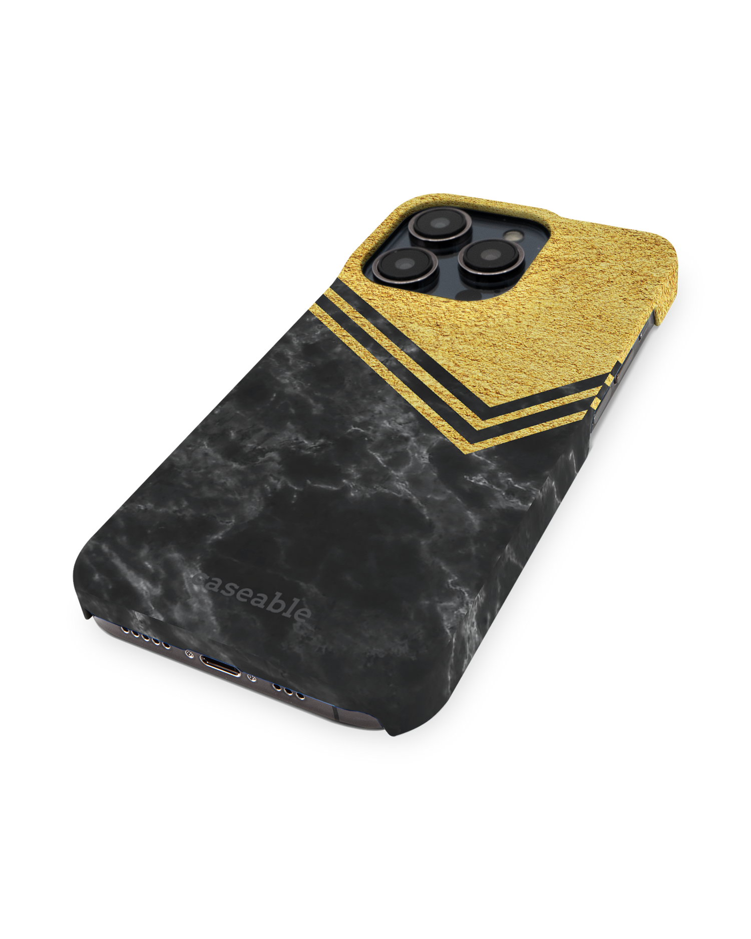 Gold Marble Hard Shell Phone Case for Apple iPhone 14 Pro: Perspective view