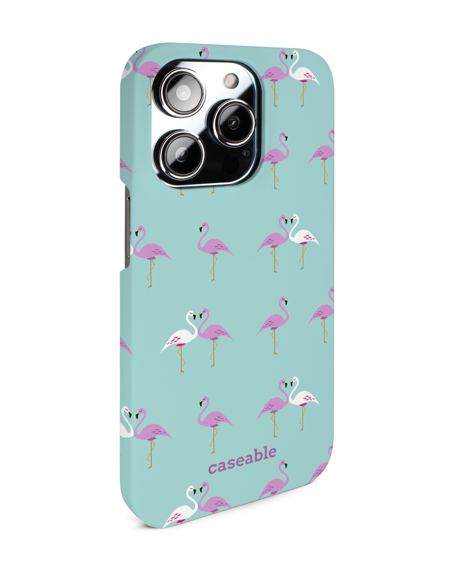 Two Flamingos Hard Shell Phone Case for Apple iPhone 14 Pro: View from the left side