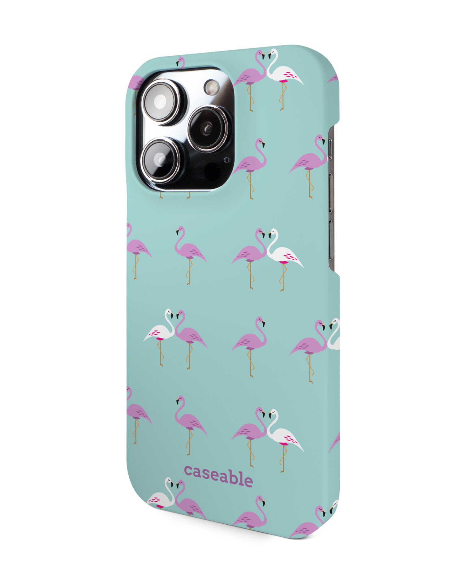 Two Flamingos Hard Shell Phone Case for Apple iPhone 14 Pro: View from the right side