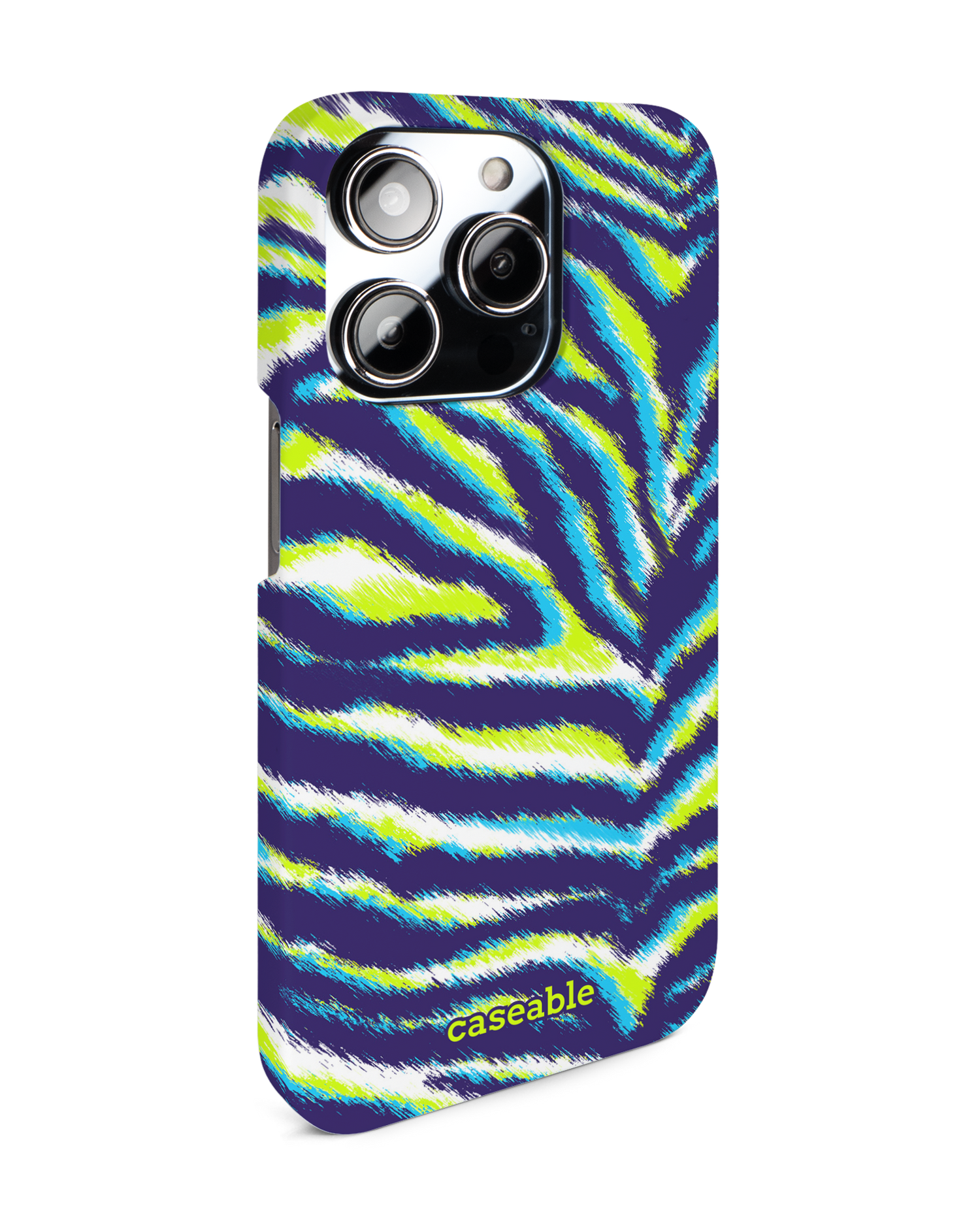 Neon Zebra Hard Shell Phone Case for Apple iPhone 14 Pro: View from the left side