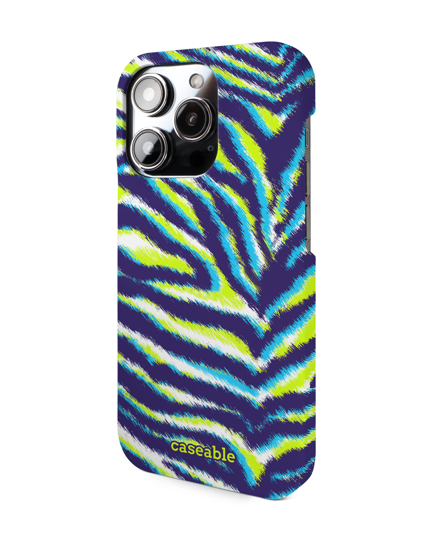 Neon Zebra Hard Shell Phone Case for Apple iPhone 14 Pro: View from the right side