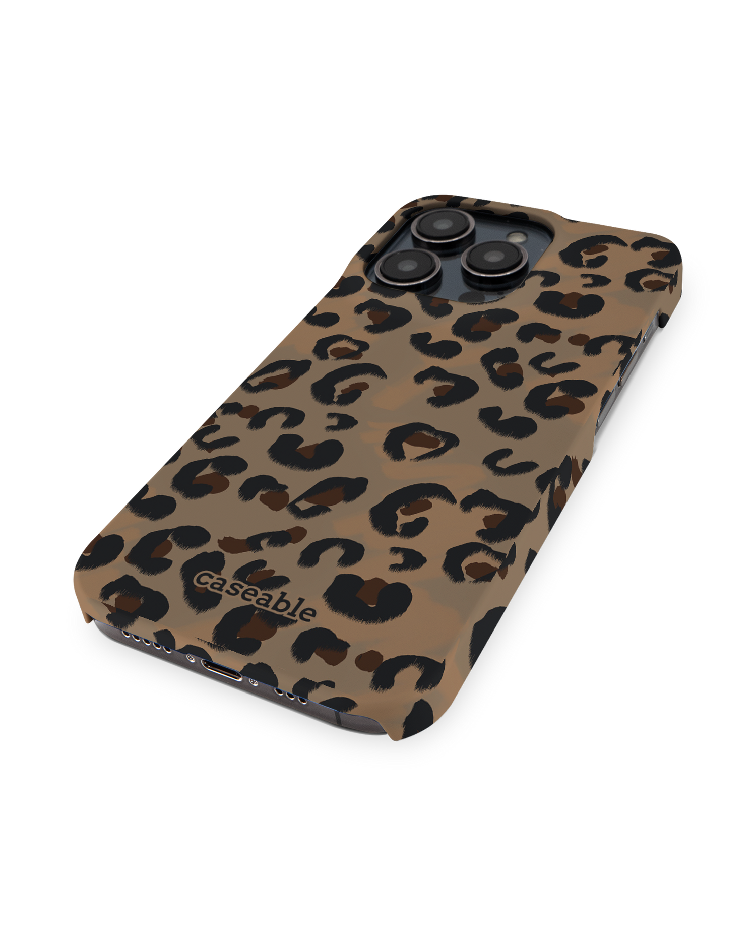 Leopard Repeat Hard Shell Phone Case for Apple iPhone 14 Pro: Perspective view