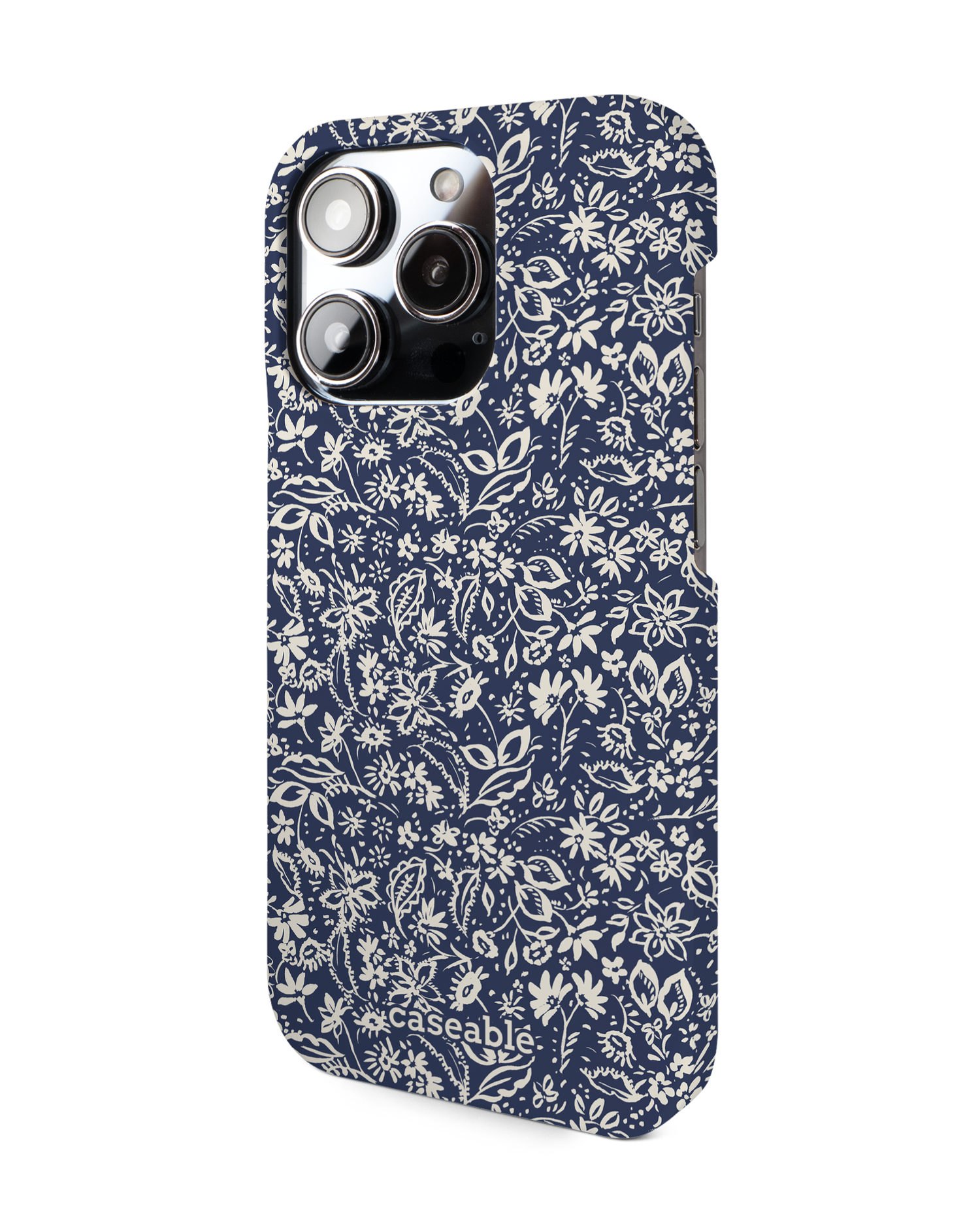 Ditsy Blue Paisley Hard Shell Phone Case for Apple iPhone 14 Pro: View from the right side