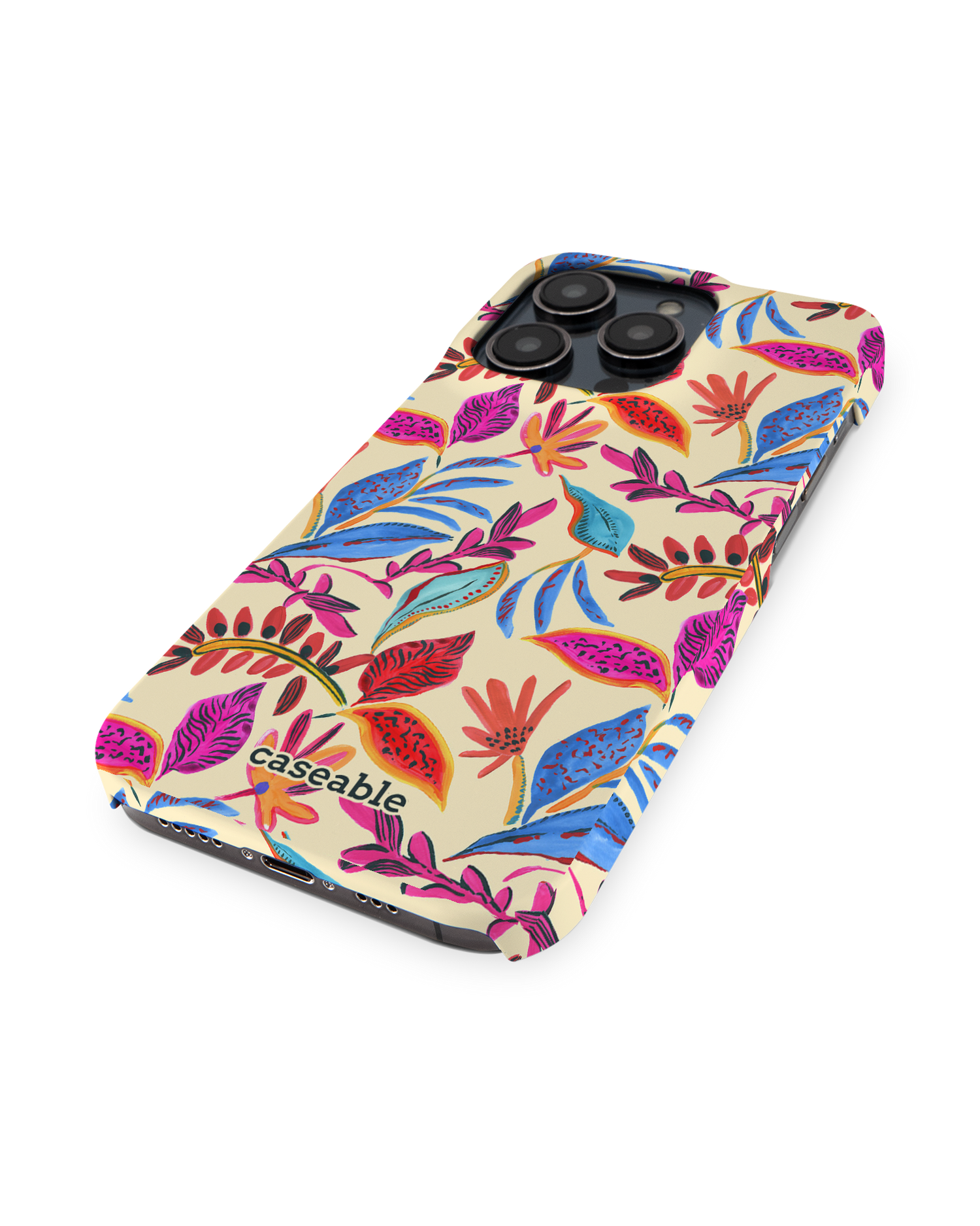 Painterly Spring Leaves Hard Shell Phone Case for Apple iPhone 14 Pro: Perspective view