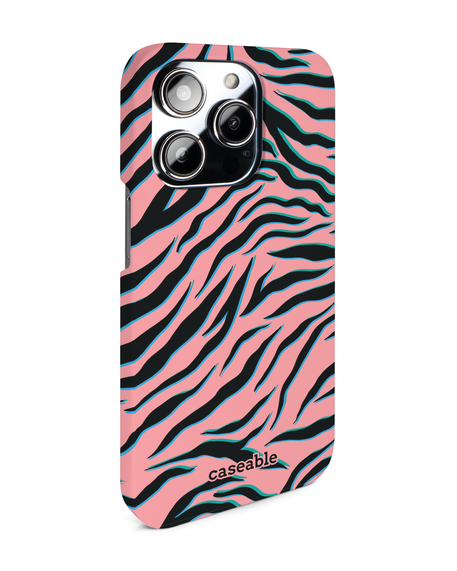 Pink Zebra Hard Shell Phone Case for Apple iPhone 14 Pro: View from the left side