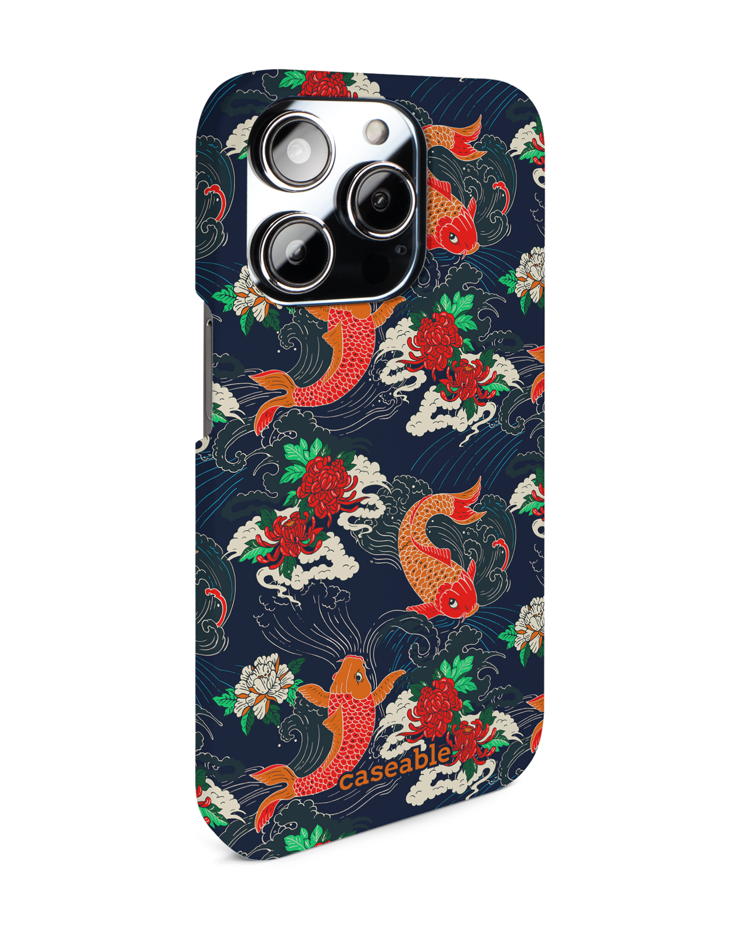 Repeating Koi Hard Shell Phone Case for Apple iPhone 14 Pro: View from the left side