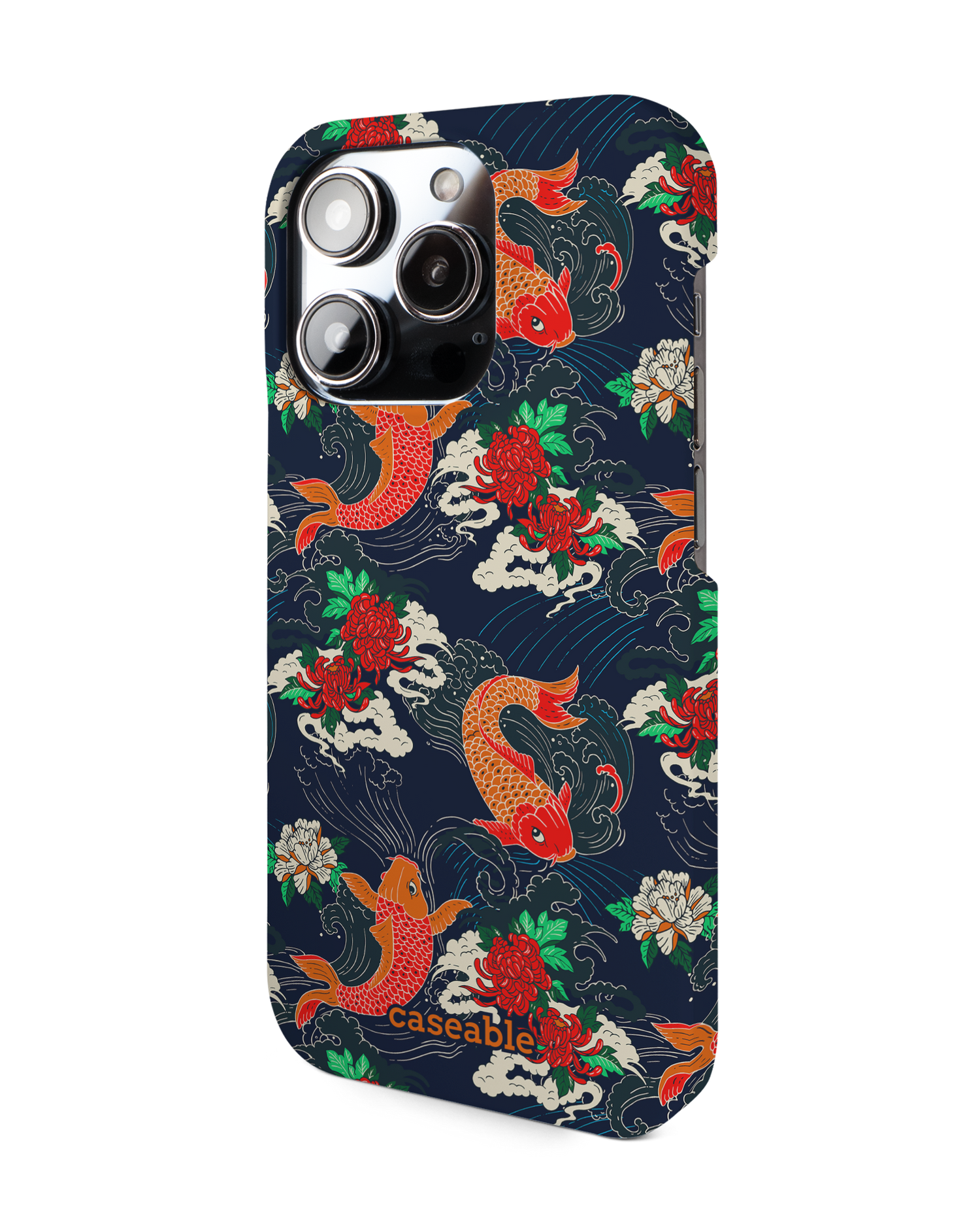 Repeating Koi Hard Shell Phone Case for Apple iPhone 14 Pro: View from the right side