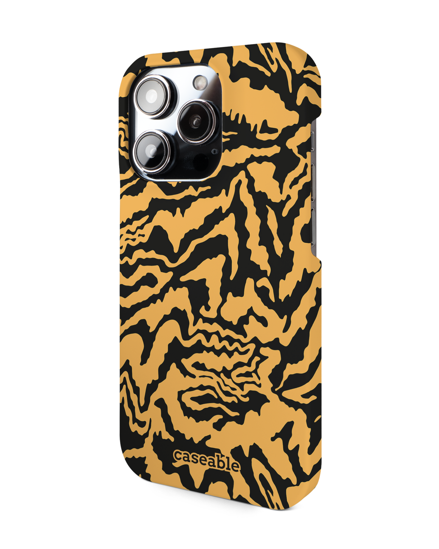 Warped Tiger Stripes Hard Shell Phone Case for Apple iPhone 14 Pro: View from the right side