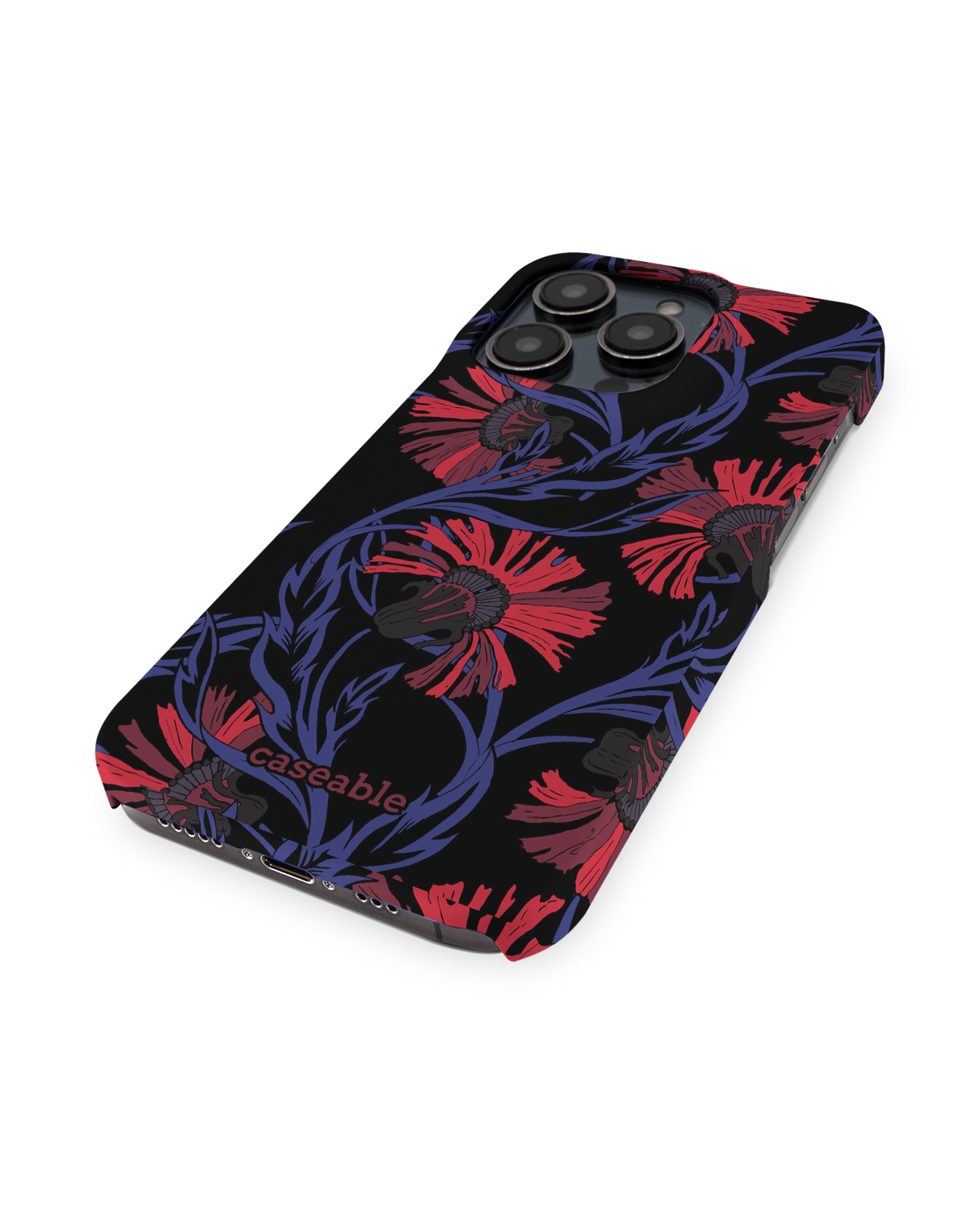 Midnight Floral Hard Shell Phone Case for Apple iPhone 14 Pro: Perspective view