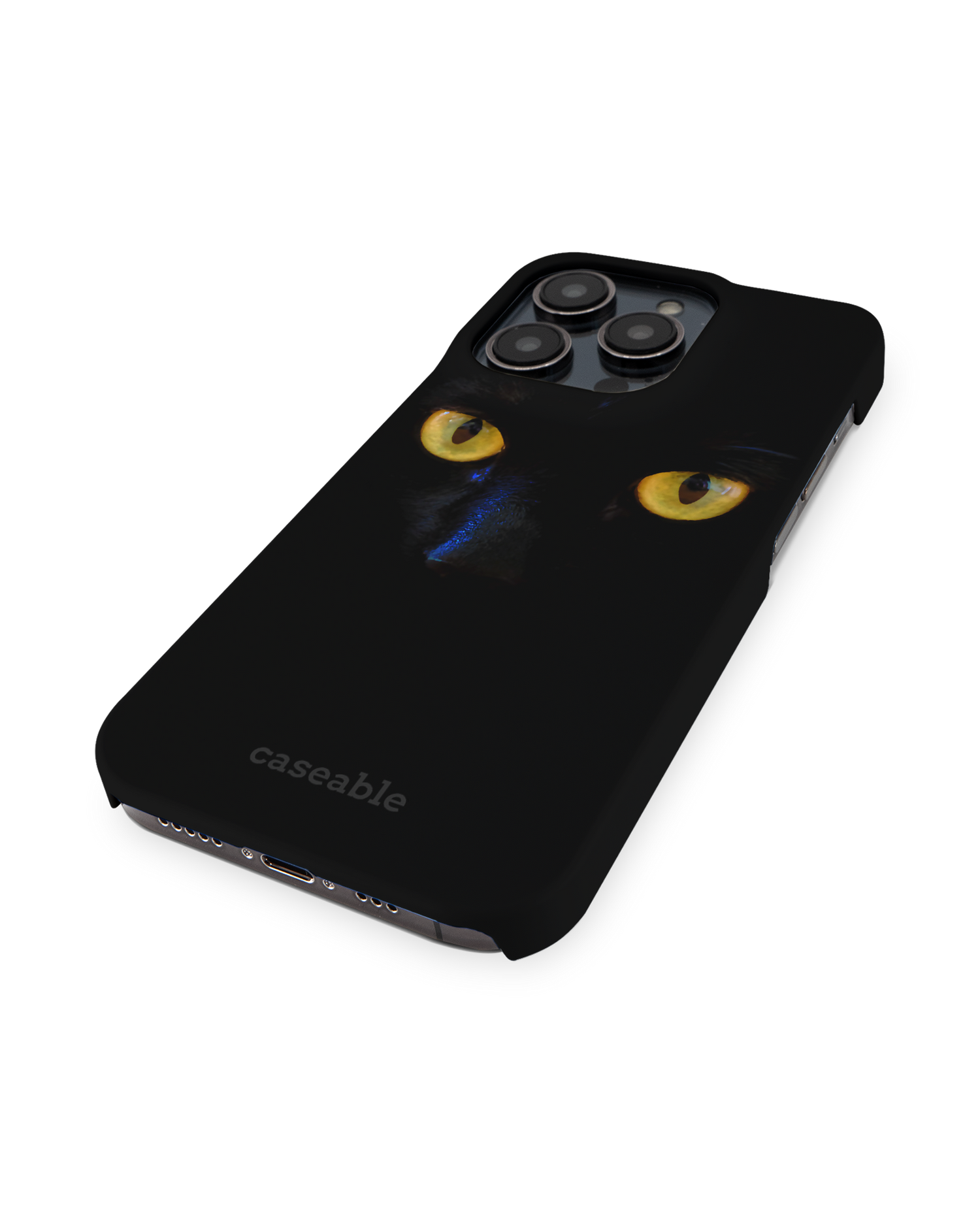 Black Cat Hard Shell Phone Case for Apple iPhone 14 Pro: Perspective view