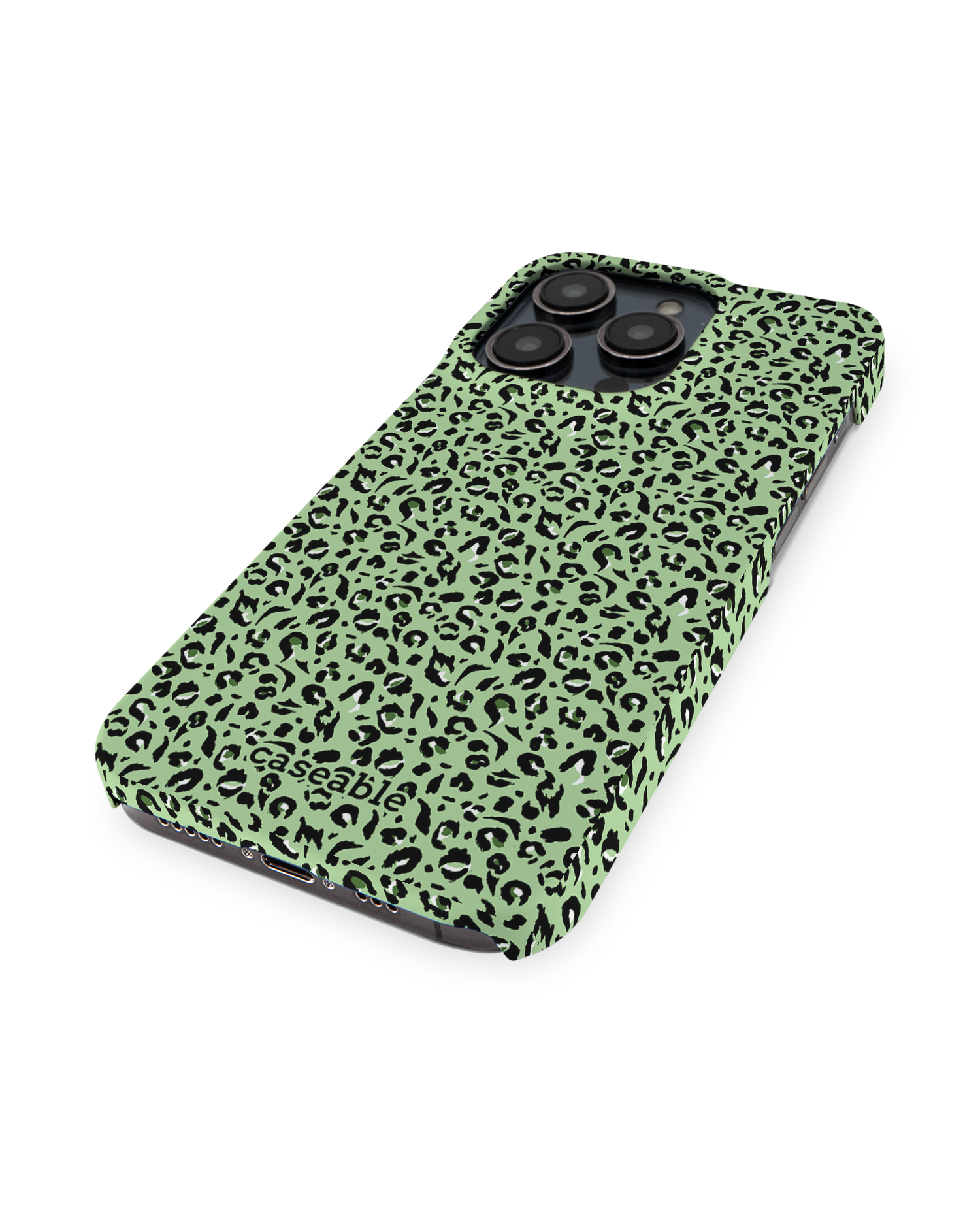 Mint Leopard Hard Shell Phone Case for Apple iPhone 14 Pro: Perspective view