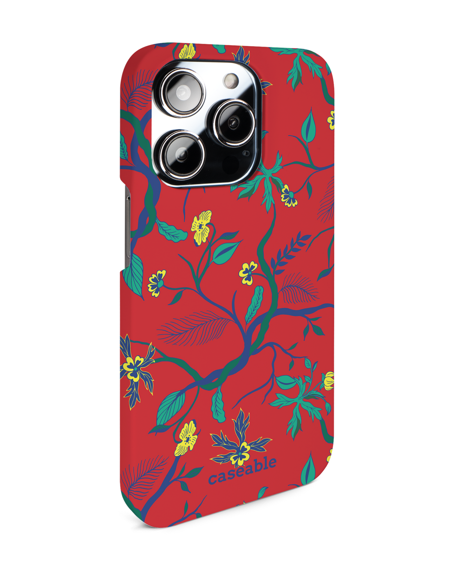 Ultra Red Floral Hard Shell Phone Case for Apple iPhone 14 Pro: View from the left side