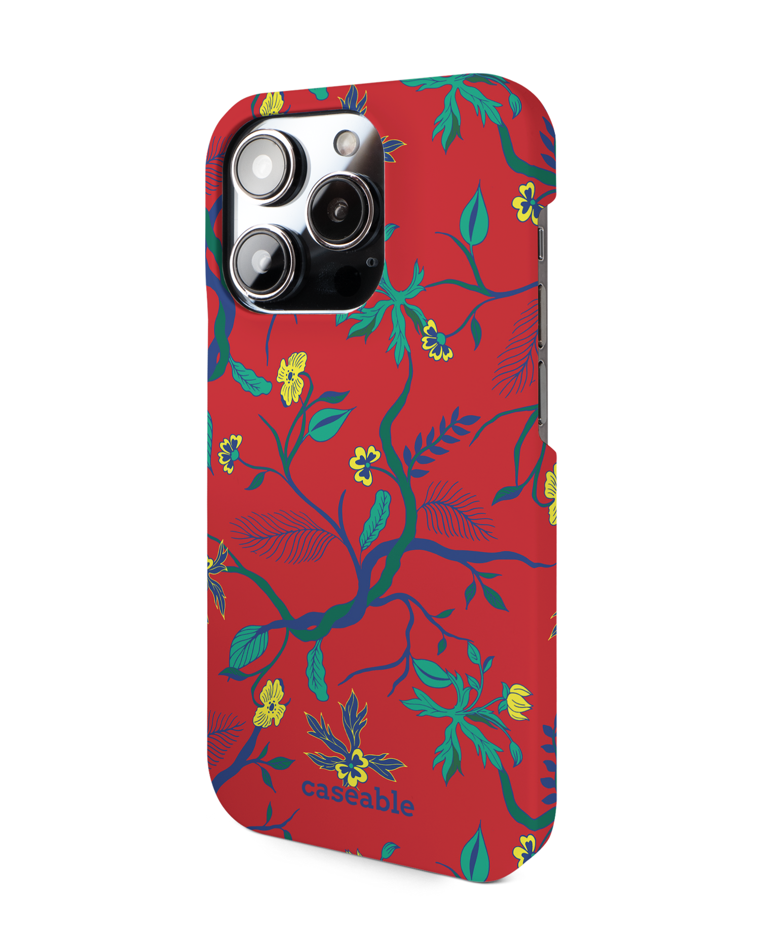Ultra Red Floral Hard Shell Phone Case for Apple iPhone 14 Pro: View from the right side