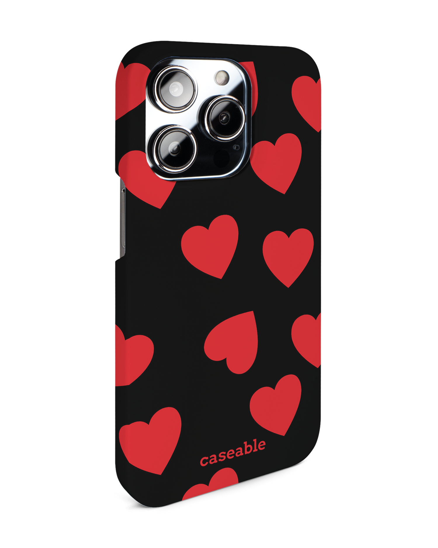 Repeating Hearts Hard Shell Phone Case for Apple iPhone 14 Pro: View from the left side