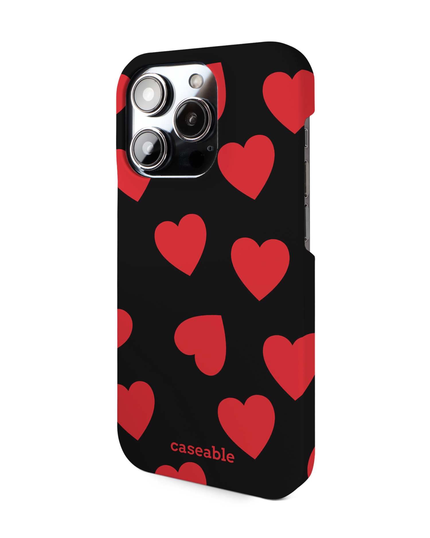 Repeating Hearts Hard Shell Phone Case for Apple iPhone 14 Pro: View from the right side