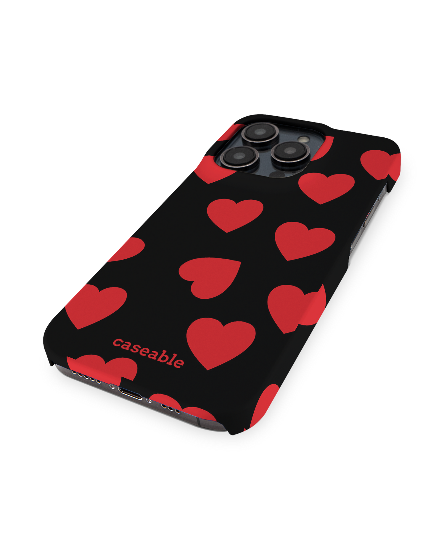 Repeating Hearts Hard Shell Phone Case for Apple iPhone 14 Pro: Perspective view
