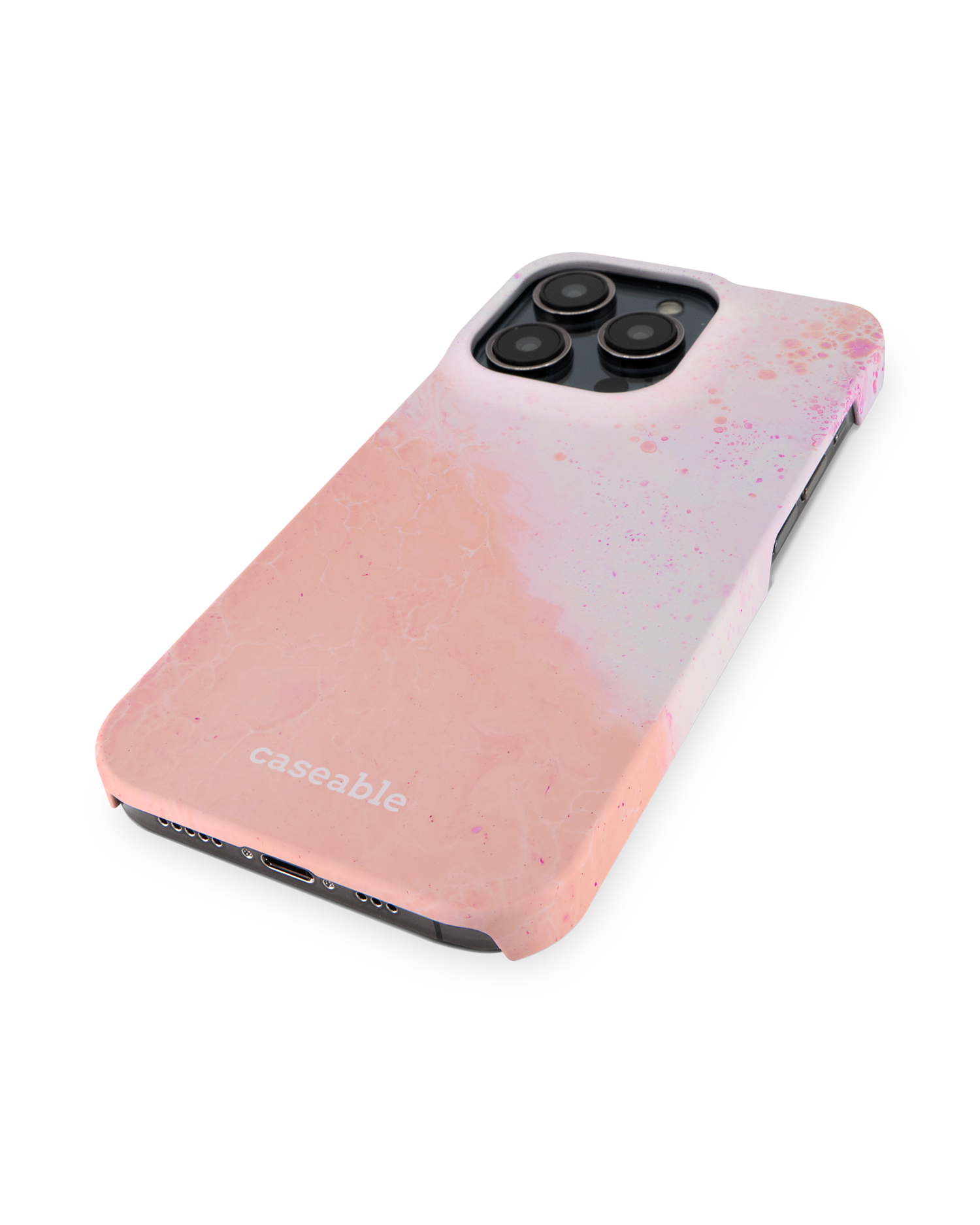 Peaches & Cream Marble Hard Shell Phone Case for Apple iPhone 14 Pro: Perspective view