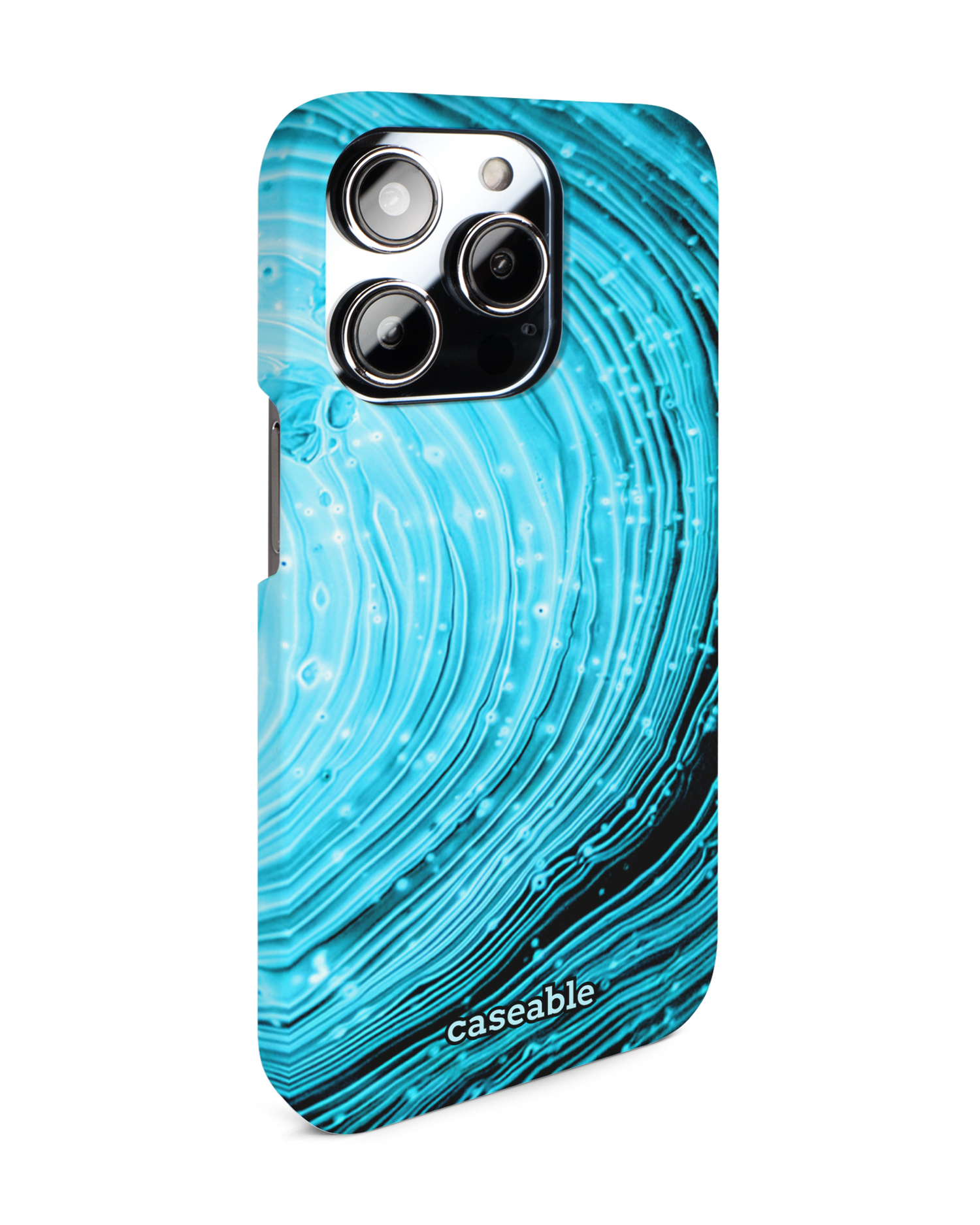 Turquoise Ripples Hard Shell Phone Case for Apple iPhone 14 Pro: View from the left side