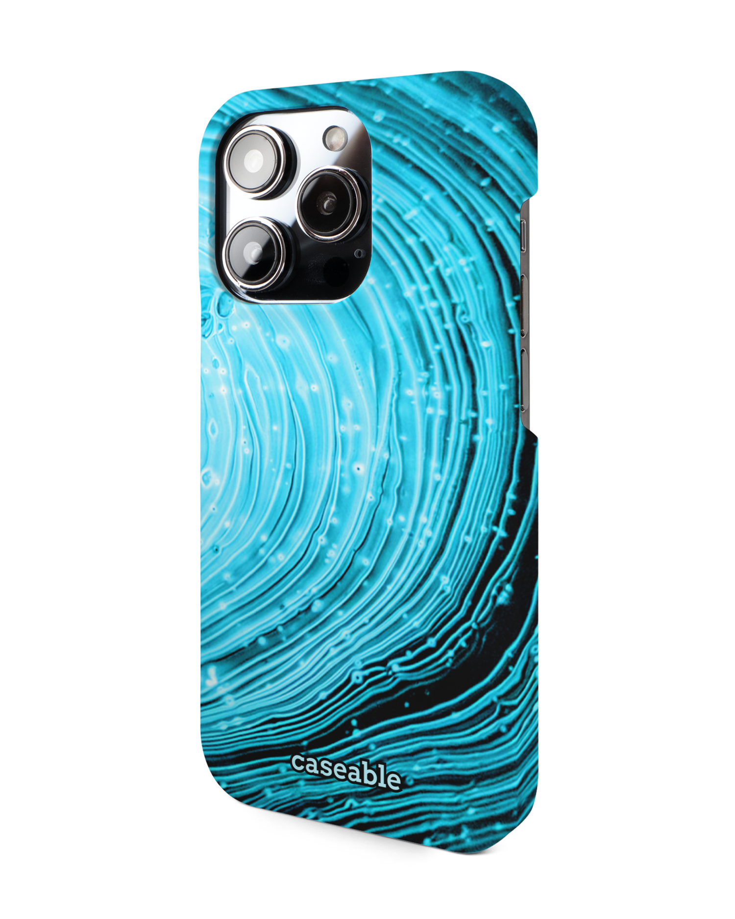 Turquoise Ripples Hard Shell Phone Case for Apple iPhone 14 Pro: View from the right side