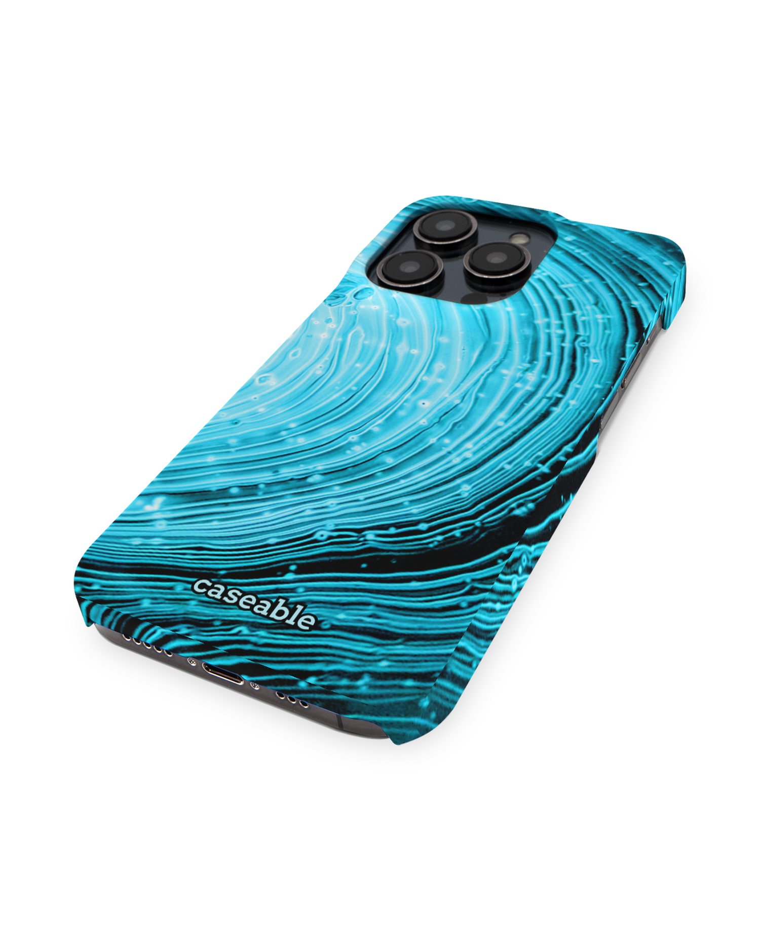 Turquoise Ripples Hard Shell Phone Case for Apple iPhone 14 Pro: Perspective view