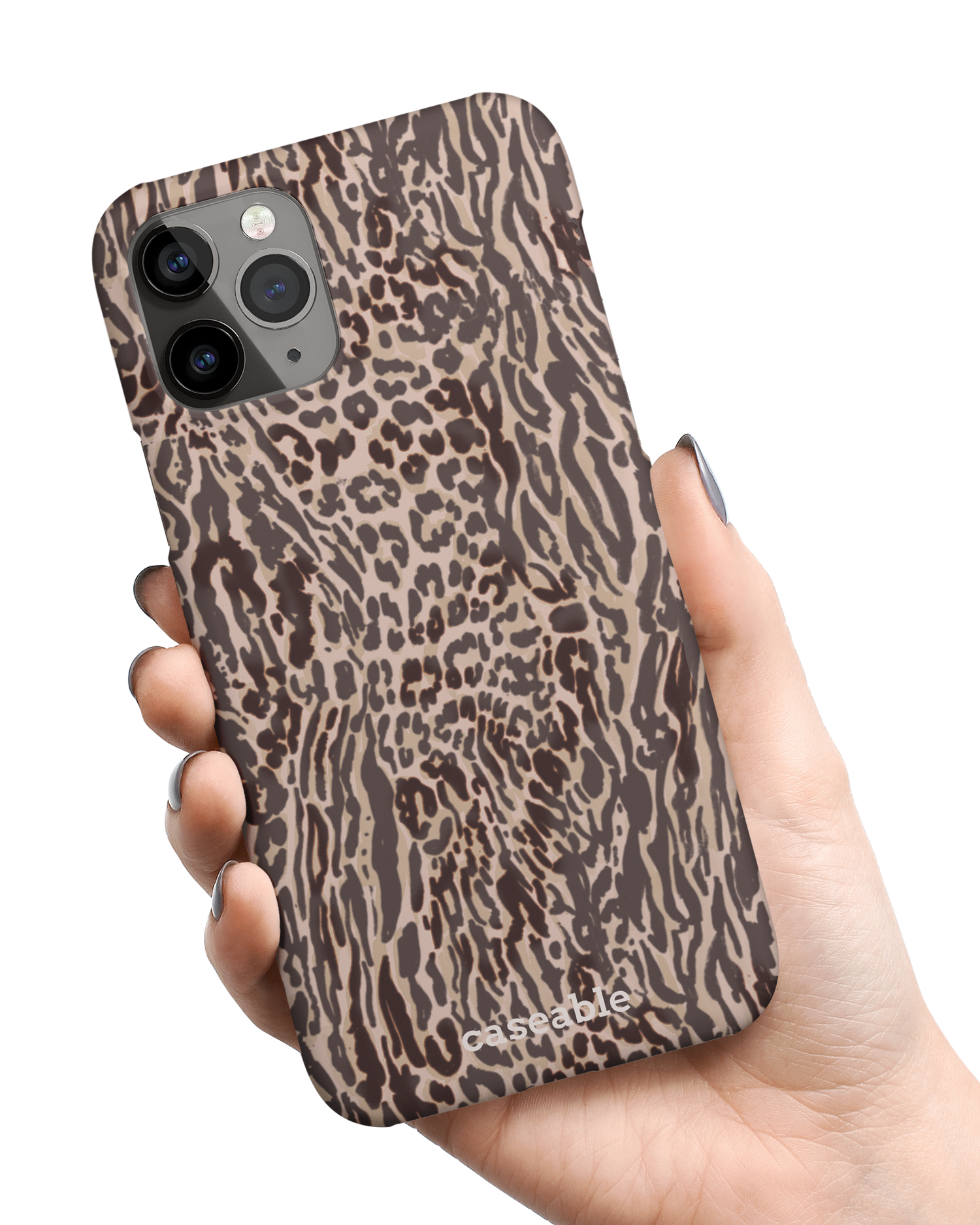 Animal Skin Tough Love Hard Shell Phone Case Apple iPhone 11 Pro held in hand
