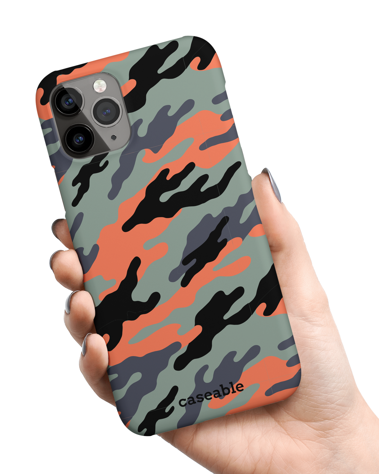 Camo Sunset Hard Shell Phone Case Apple iPhone 11 Pro held in hand