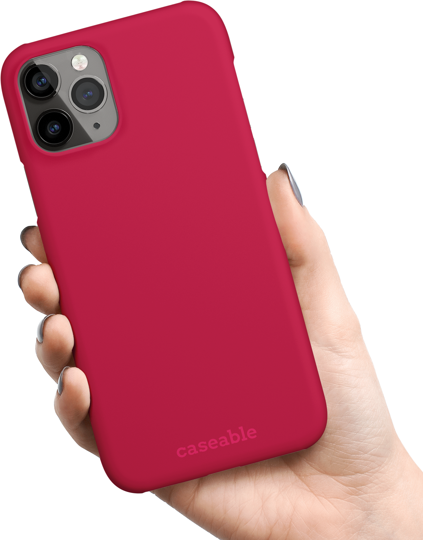 RED Hard Shell Phone Case Apple iPhone 11 Pro held in hand