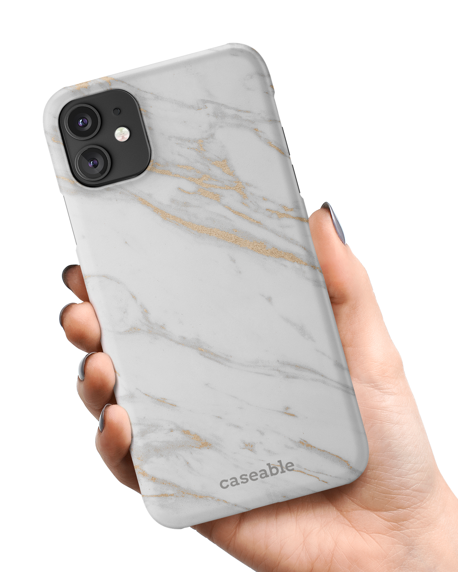 Gold Marble Elegance Hard Shell Phone Case Apple iPhone 11 held in hand