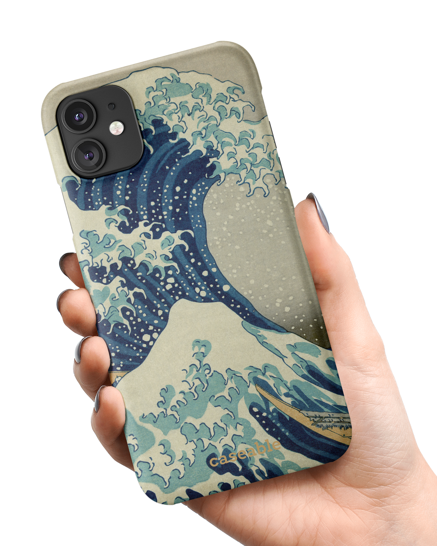 Great Wave Off Kanagawa By Hokusai Hard Shell Phone Case Apple iPhone 11 held in hand
