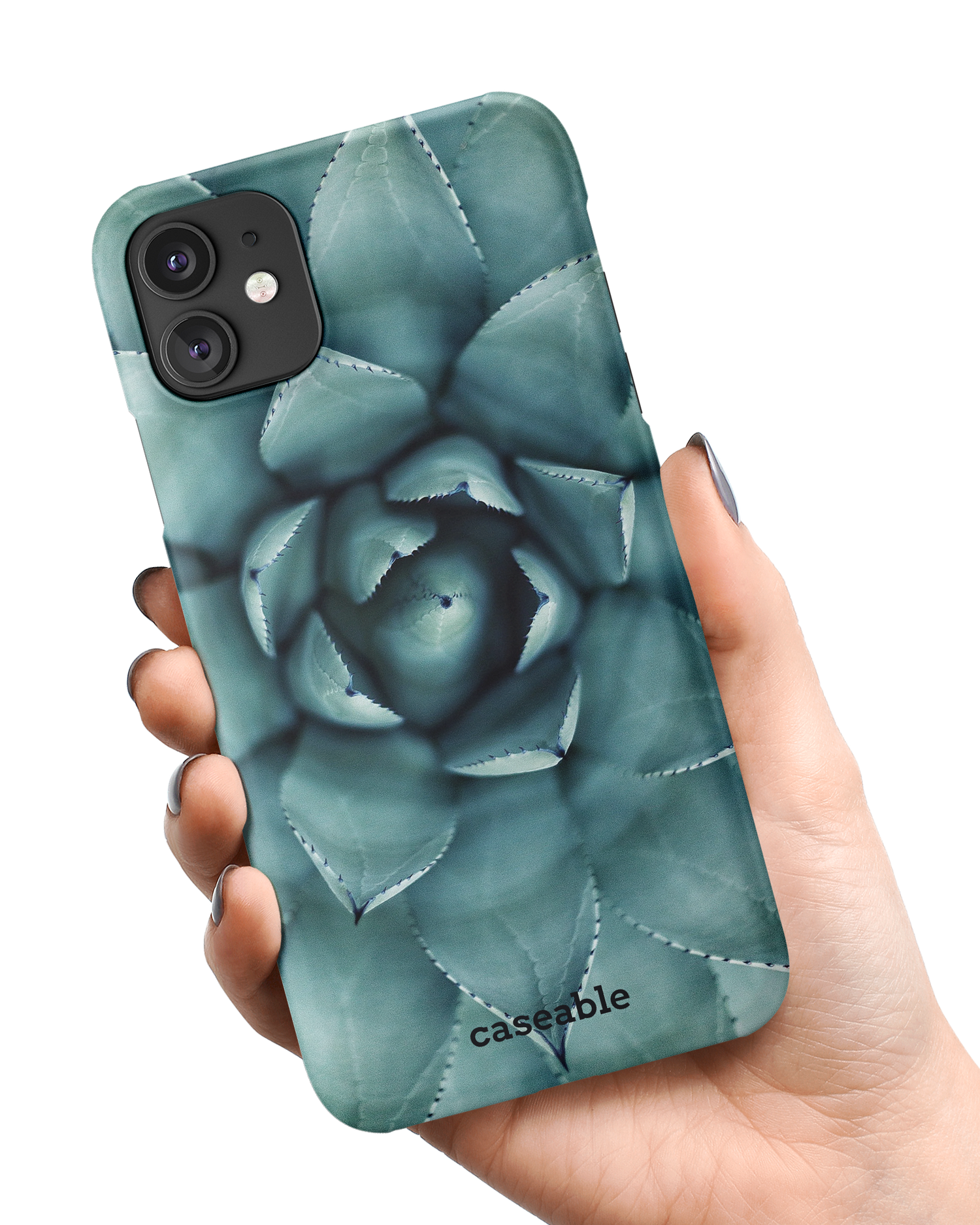 Beautiful Succulent Hard Shell Phone Case Apple iPhone 11 held in hand