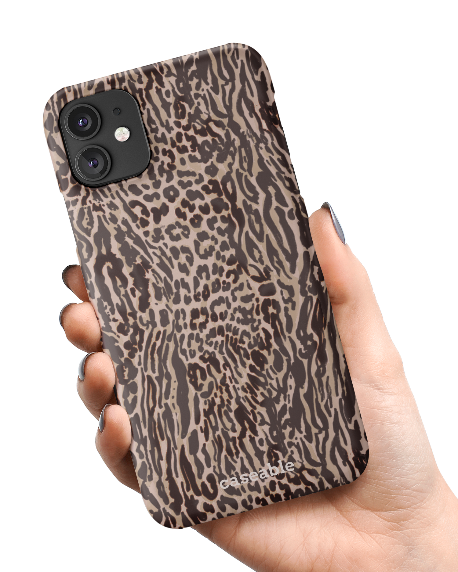 Animal Skin Tough Love Hard Shell Phone Case Apple iPhone 11 held in hand