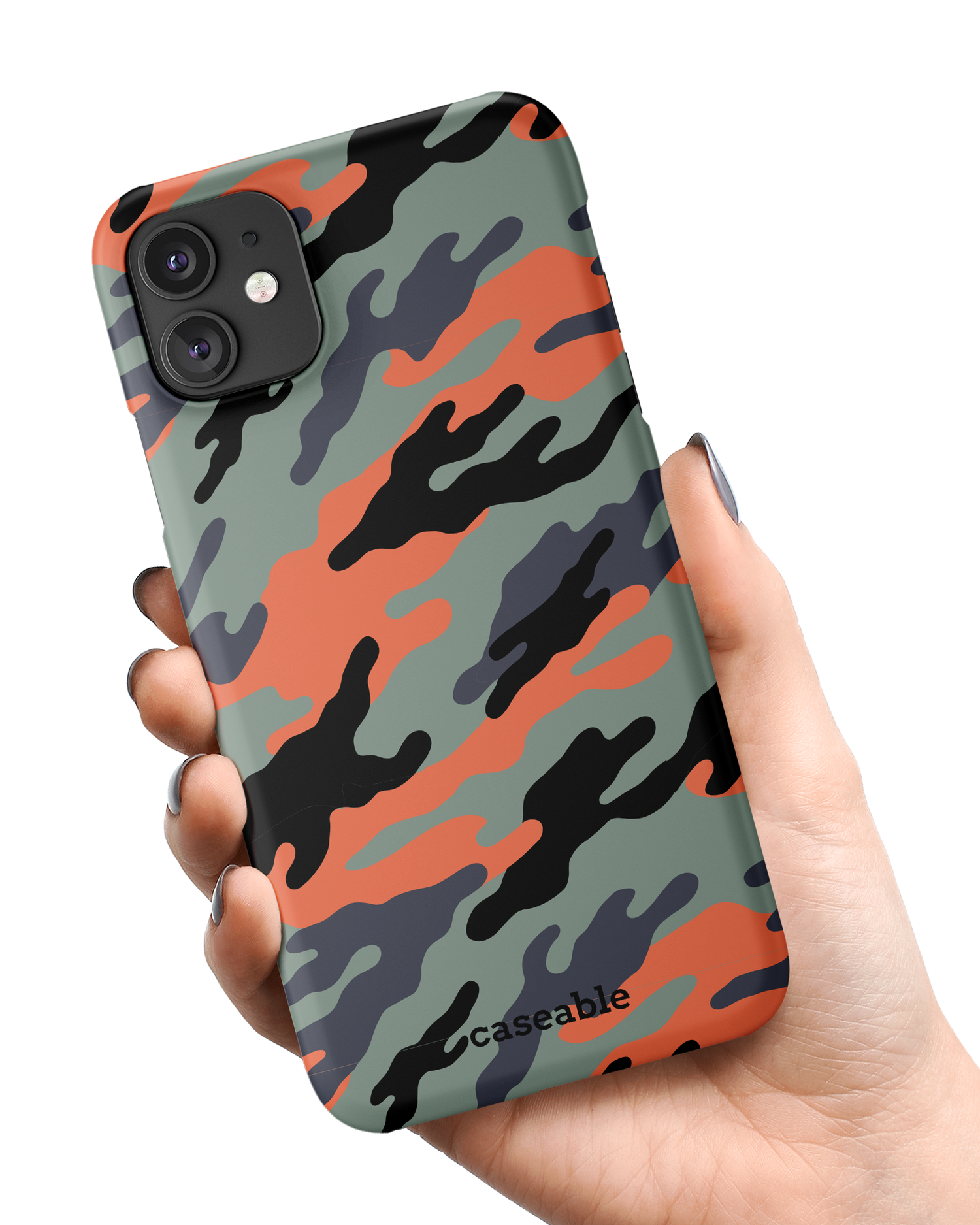 Camo Sunset Hard Shell Phone Case Apple iPhone 11 held in hand