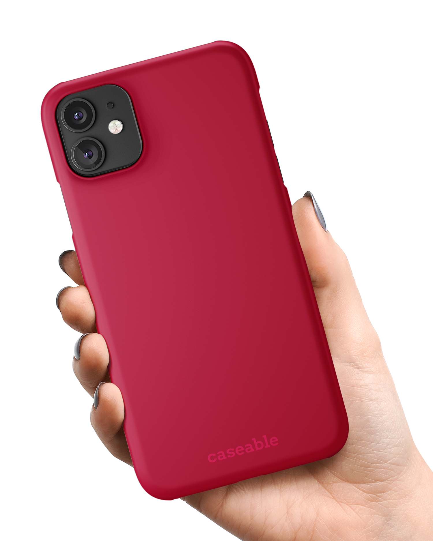 RED Hard Shell Phone Case Apple iPhone 11 held in hand