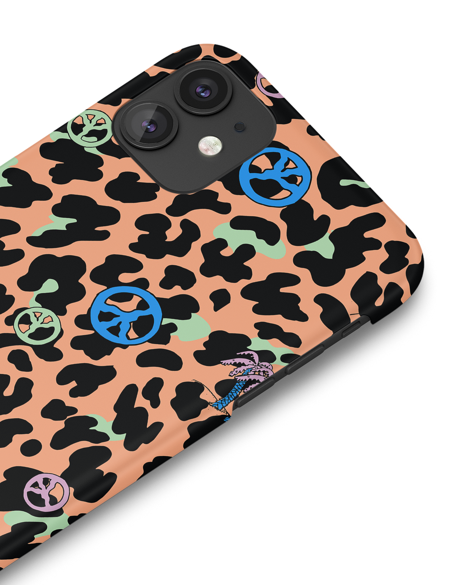 Leopard Peace Palms Hard Shell Phone Case Apple iPhone 11: Detail Shot