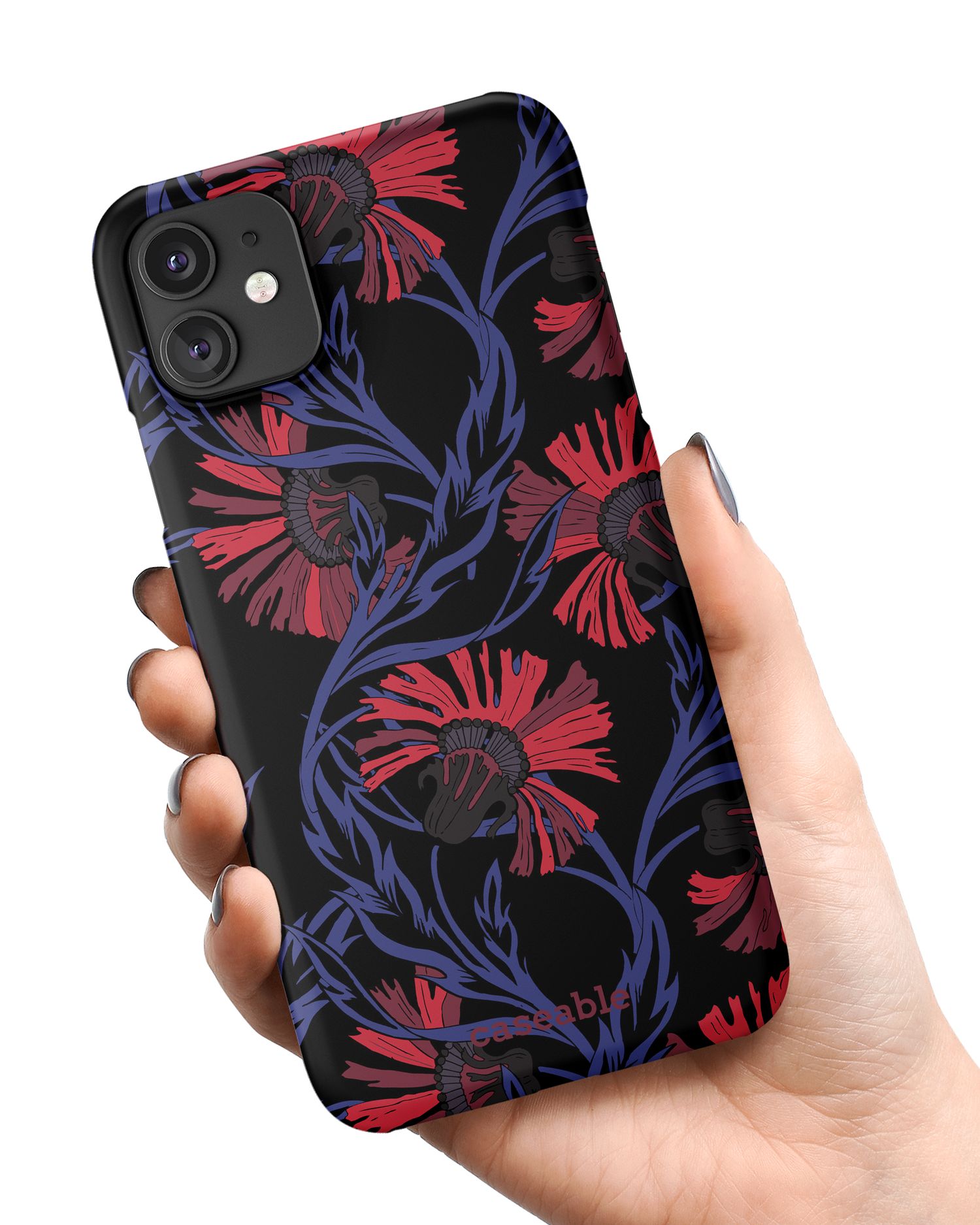 Midnight Floral Hard Shell Phone Case Apple iPhone 11 held in hand