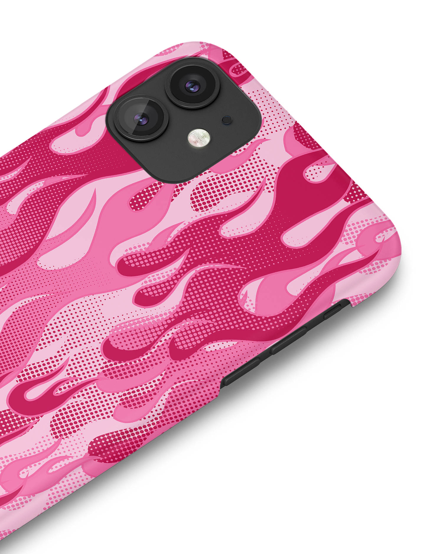 Pink Flames Hard Shell Phone Case Apple iPhone 11: Detail Shot