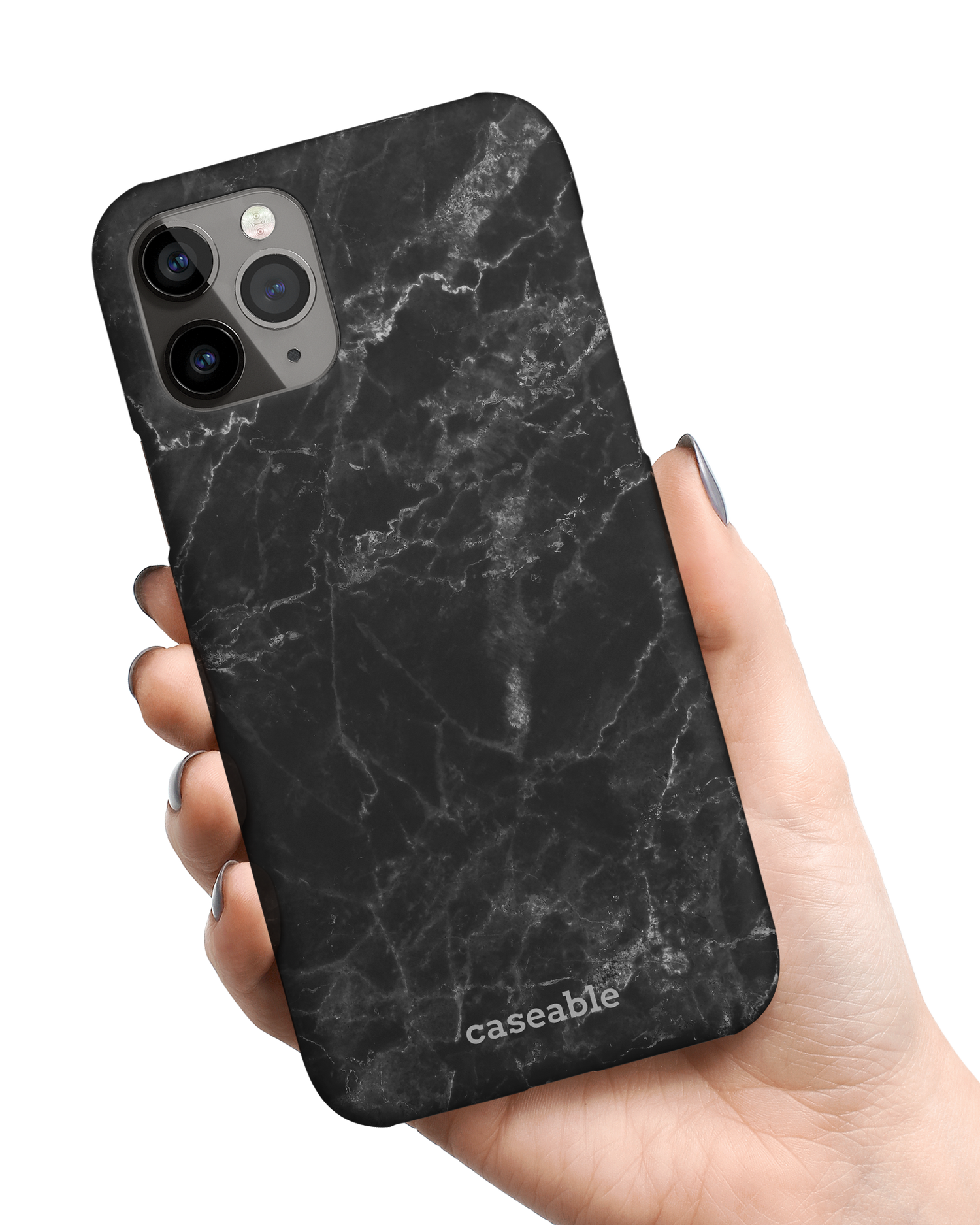 Midnight Marble Hard Shell Phone Case Apple iPhone 11 Pro Max held in hand