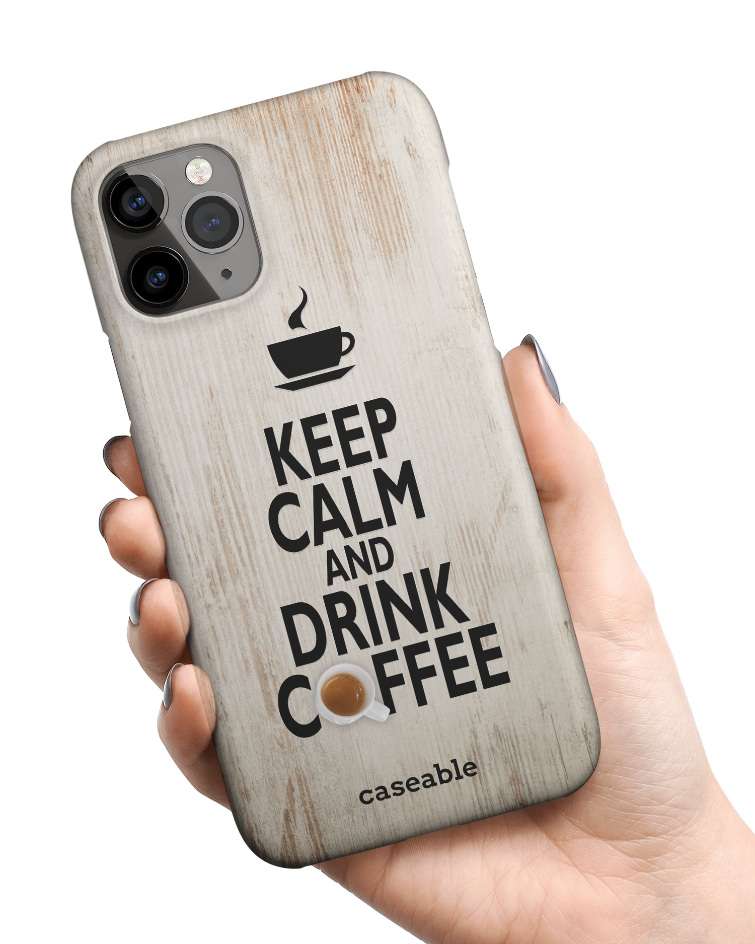 Drink Coffee Hard Shell Phone Case Apple iPhone 11 Pro Max held in hand