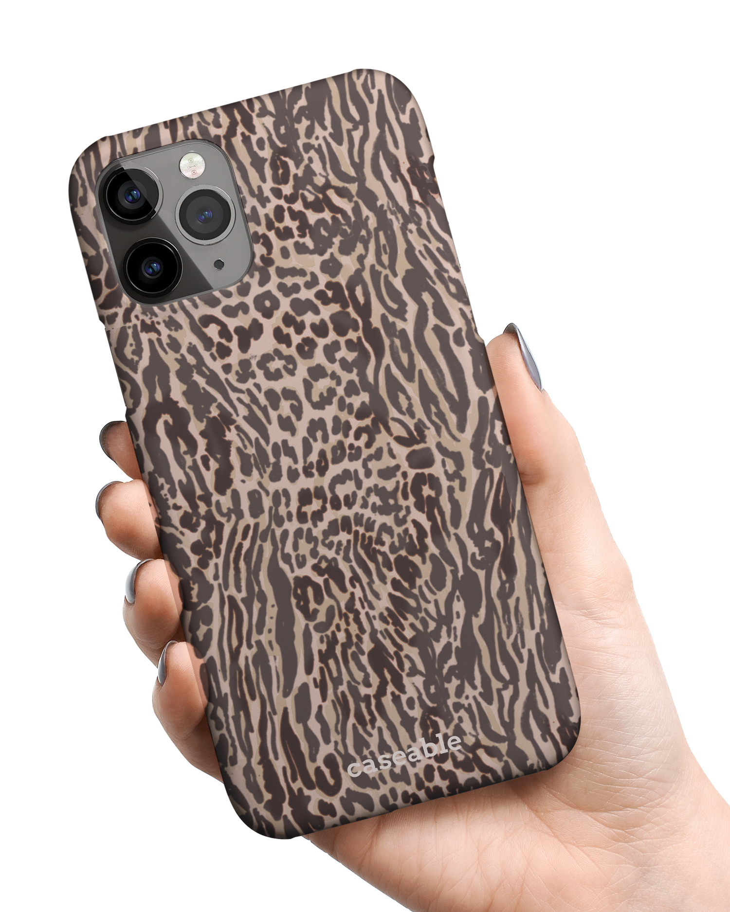 Animal Skin Tough Love Hard Shell Phone Case Apple iPhone 11 Pro Max held in hand