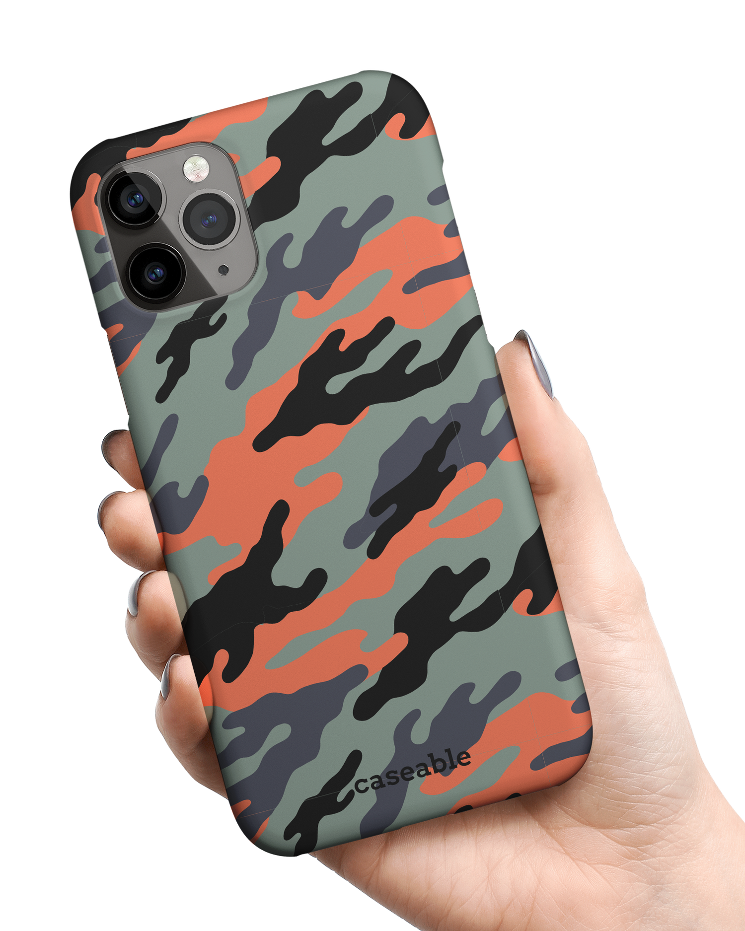 Camo Sunset Hard Shell Phone Case Apple iPhone 11 Pro Max held in hand
