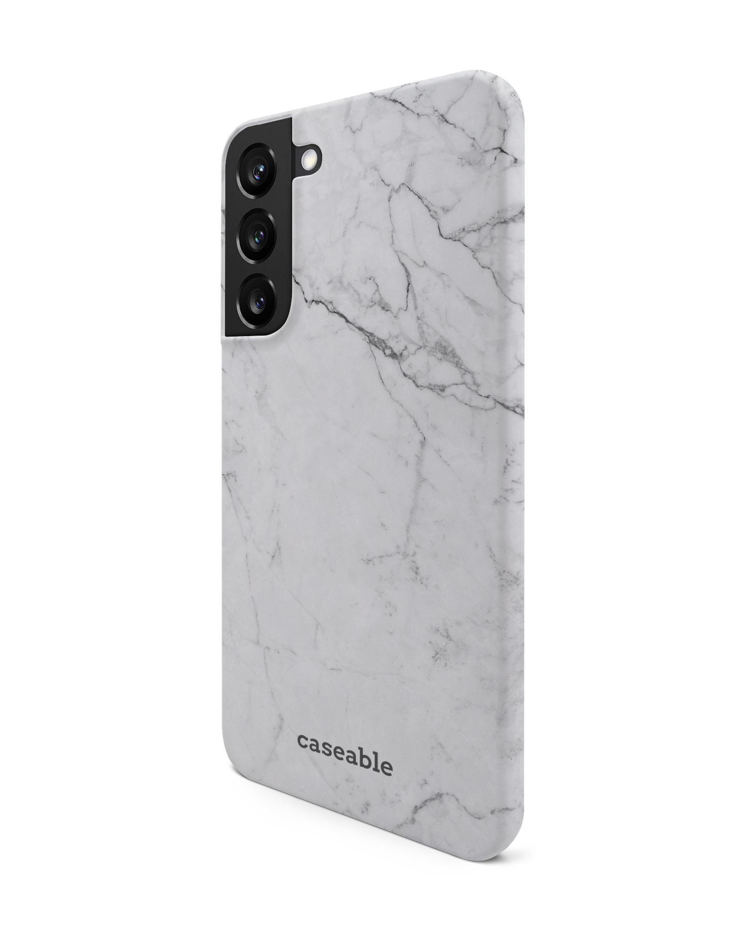 White Marble Hard Shell Phone Case Samsung Galaxy S22 Plus 5G: View from the right side