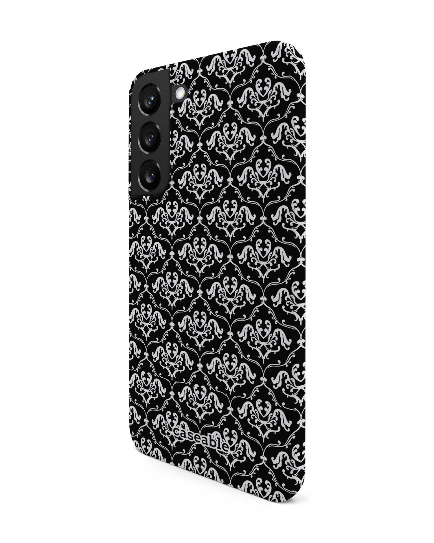 Black French Lillies Hard Shell Phone Case Samsung Galaxy S22 Plus 5G: View from the right side