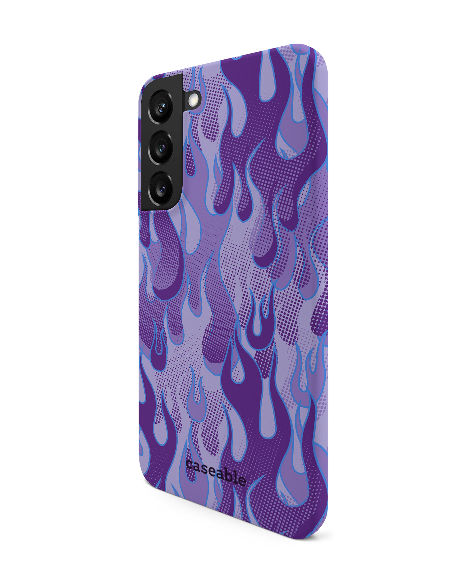 Purple Flames Hard Shell Phone Case Samsung Galaxy S22 Plus 5G: View from the right side