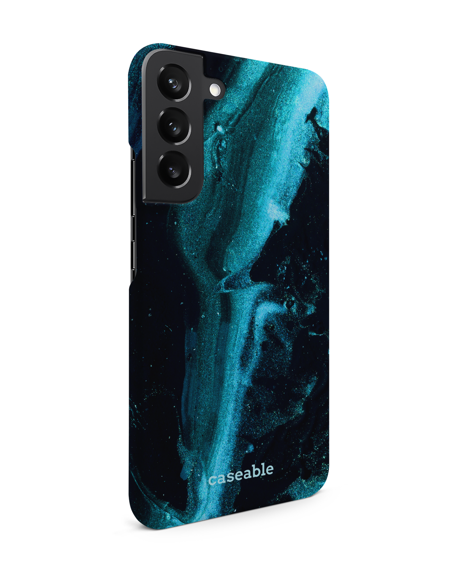 Deep Turquoise Sparkle Hard Shell Phone Case Samsung Galaxy S22 Plus 5G: View from the left side