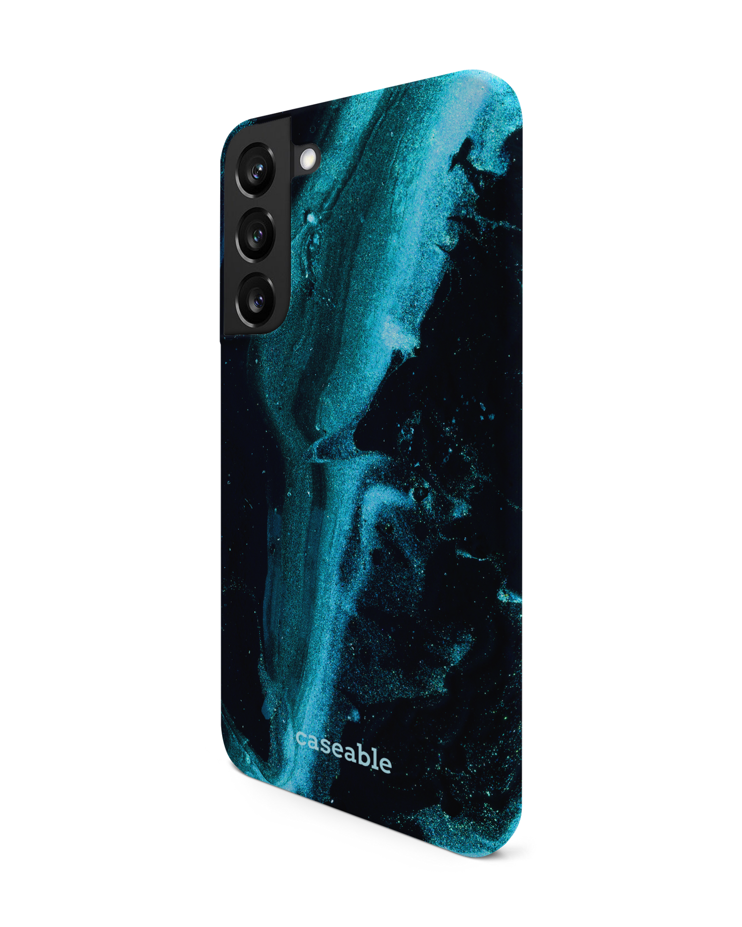 Deep Turquoise Sparkle Hard Shell Phone Case Samsung Galaxy S22 Plus 5G: View from the right side