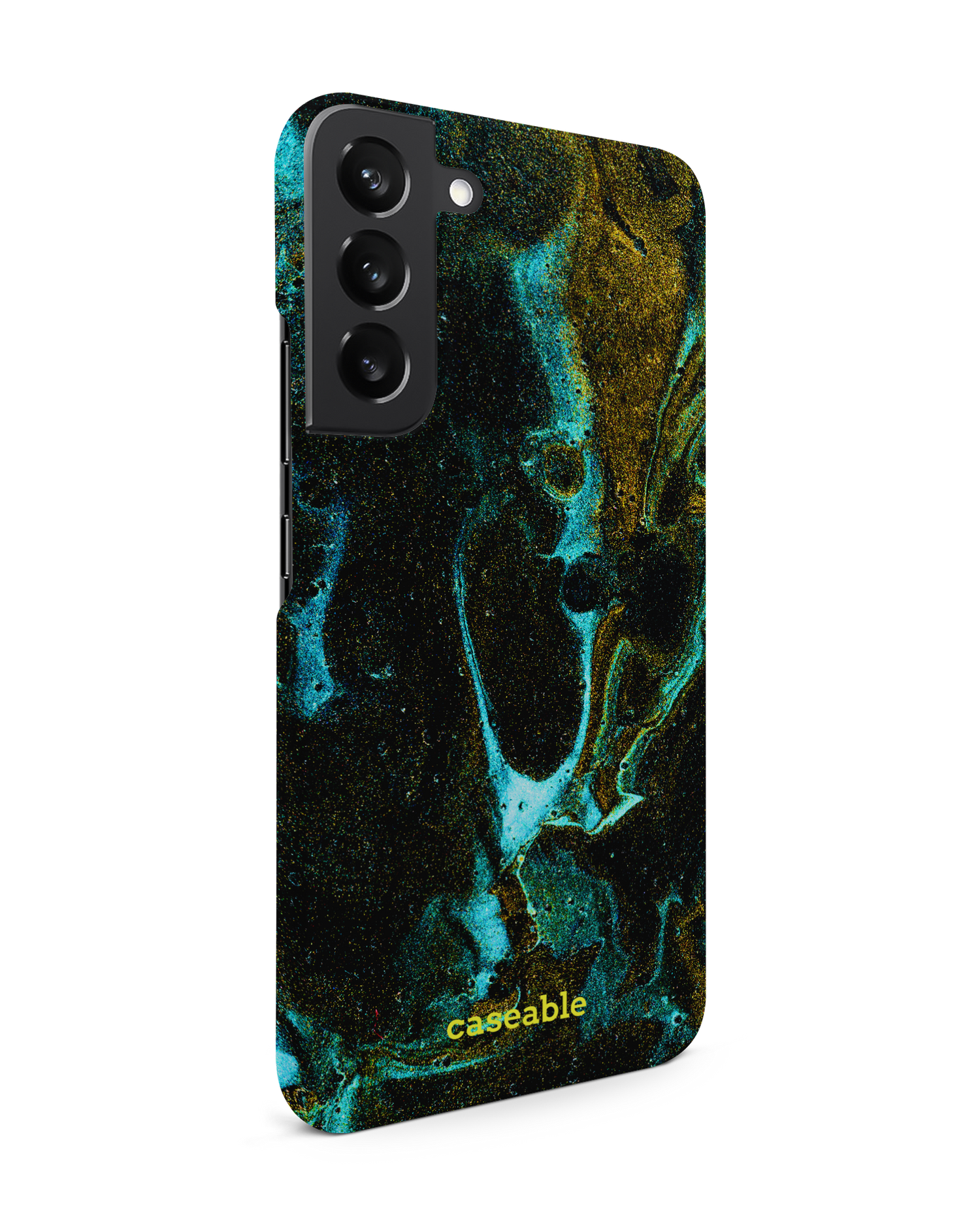Mint Gold Marble Sparkle Hard Shell Phone Case Samsung Galaxy S22 Plus 5G: View from the left side