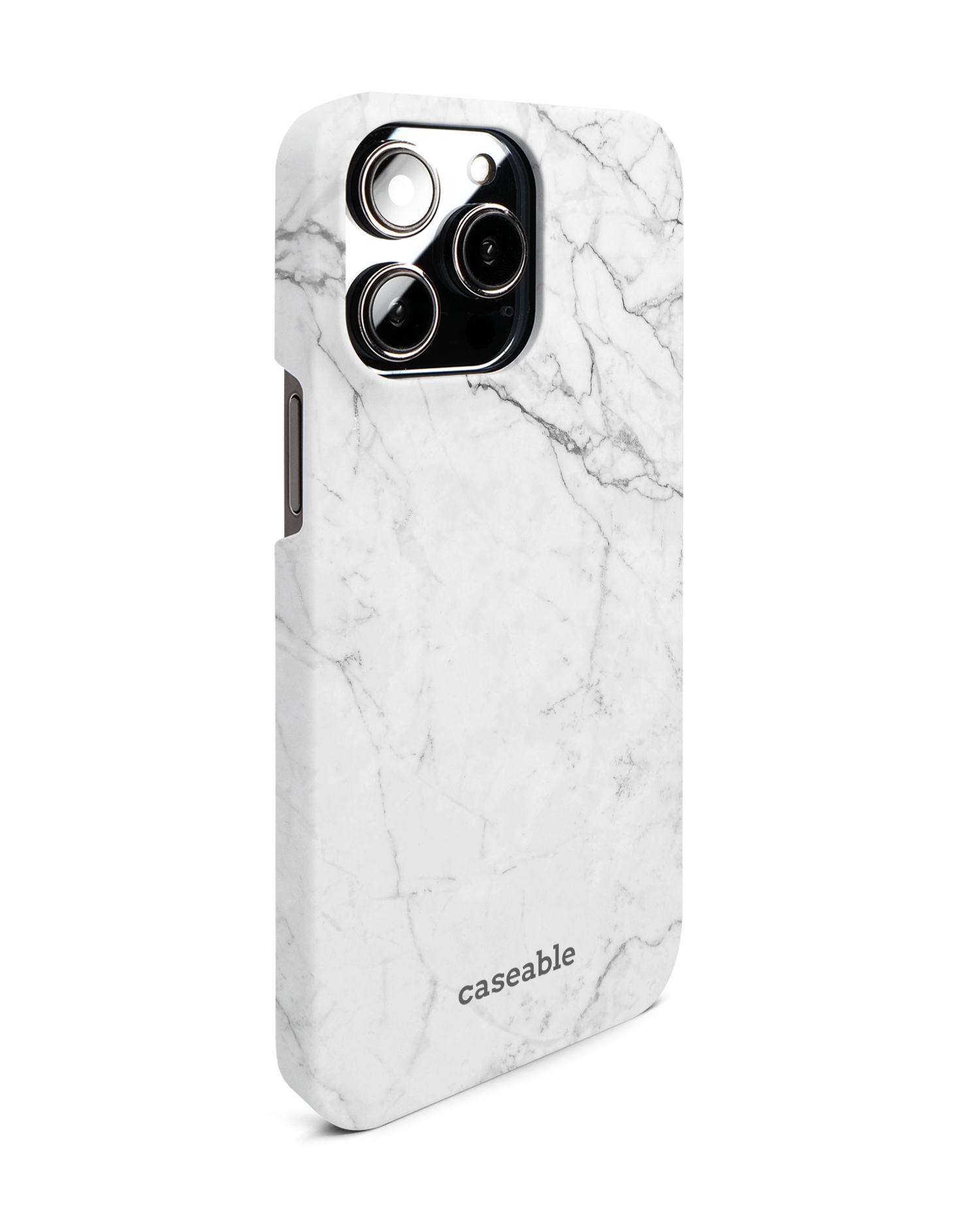 White Marble Hard Shell Phone Case for Apple iPhone 14 Pro Max: View from the left side